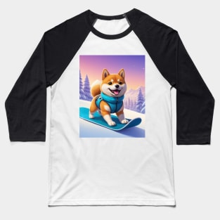 Snowboarding Shiba Inu Baseball T-Shirt